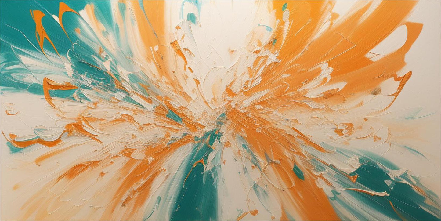 Vibrant Abstract Oil Painting with Turquoise and Orange Swirls for Modern Decor