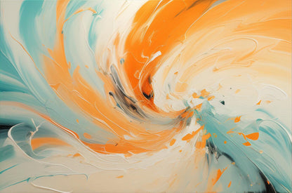 Vibrant Abstract Swirl Oil Painting in Orange and Teal for Modern Decor