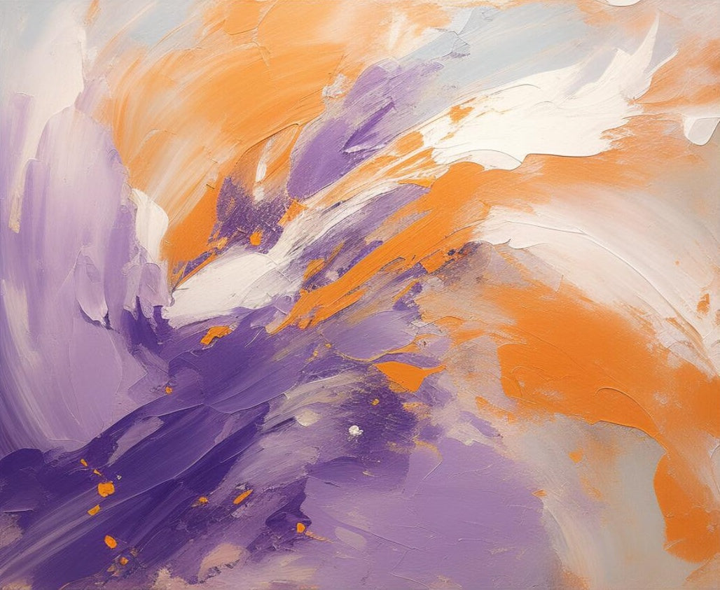 Vibrant Abstract Oil Painting in Purple and Orange for Stunning Wall Décor