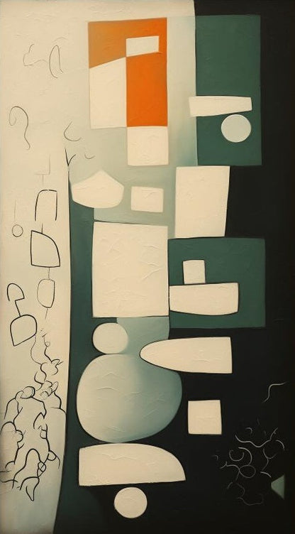 Modern Abstract Oil Painting with Minimalist Geometric Shapes