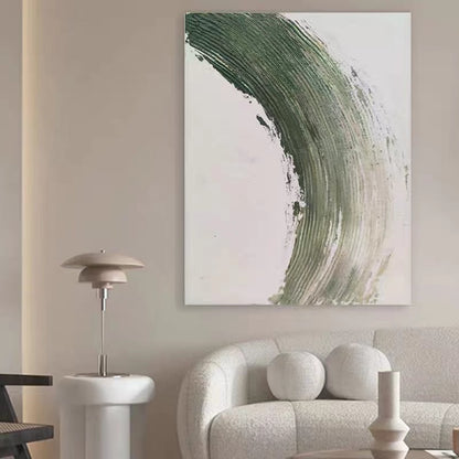 Abstract Green Streak Minimalist Oil Painting
