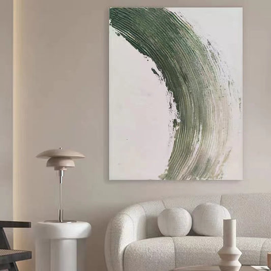 Abstract Green Streak Minimalist Oil Painting