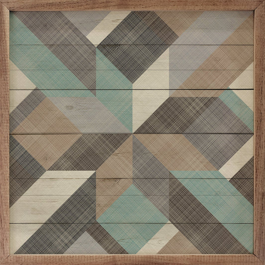 Geometric Mint Quilt Star Oil Painting for Living Room Decor and Art Collection
