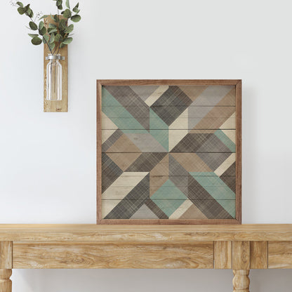 Geometric Mint Quilt Star Oil Painting for Living Room Decor and Art Collection