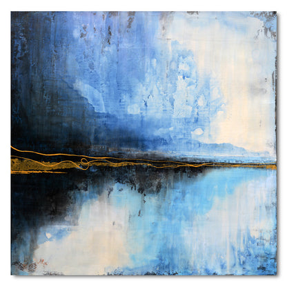 Serene Blue Reflections: Abstract Oil Painting for Modern Home Decor