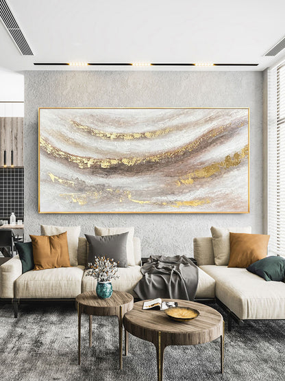 White Granite Marble Gold Accent Abstract Oil Painting