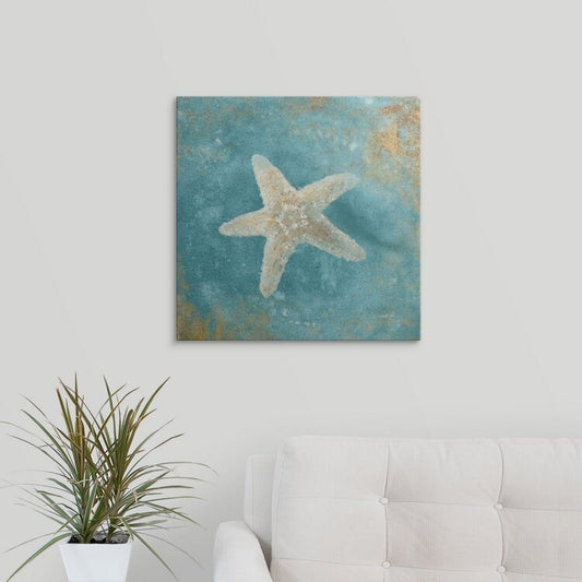 Starfish Serenity - Ocean-Inspired Oil Painting in Aqua Tones