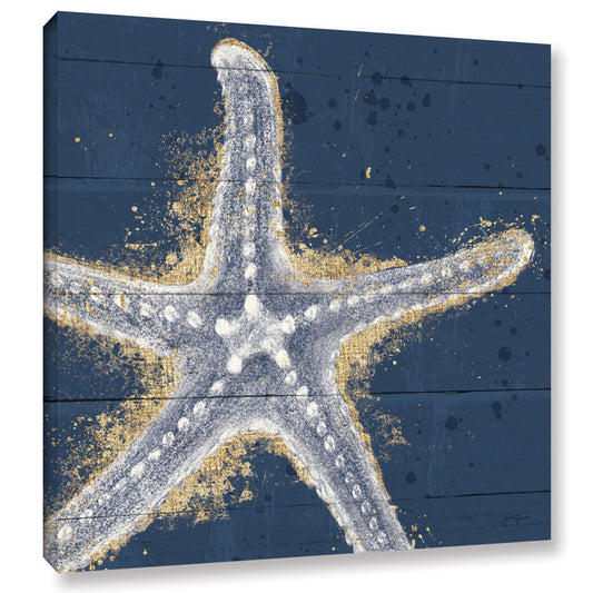Gold & White Starfish Abstract on Navy ‚Äì Beach Ocean Wall Art