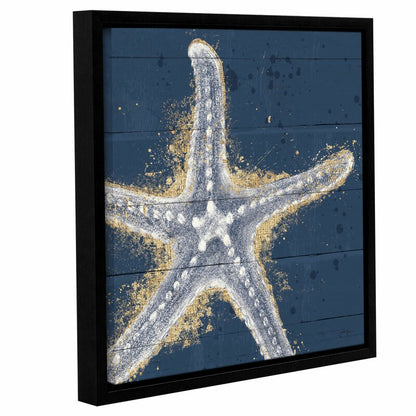 Gold & White Starfish Abstract on Navy ‚Äì Beach Ocean Wall Art