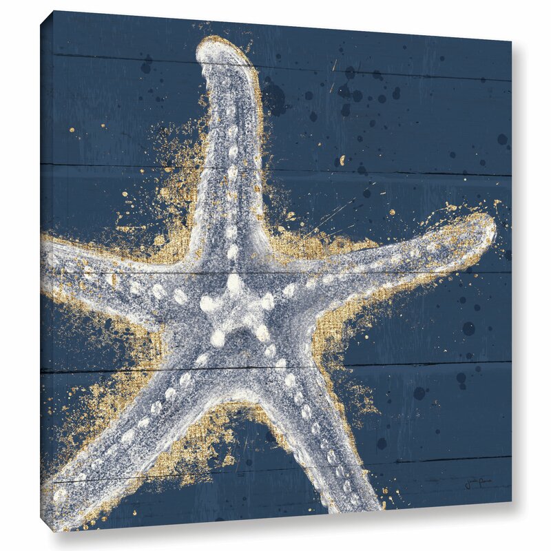 Gold & White Starfish Abstract on Navy ‚Äì Beach Ocean Wall Art