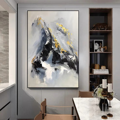 Majestic Mountain Landscape with Golden Highlights - Inspirational Oil Painting