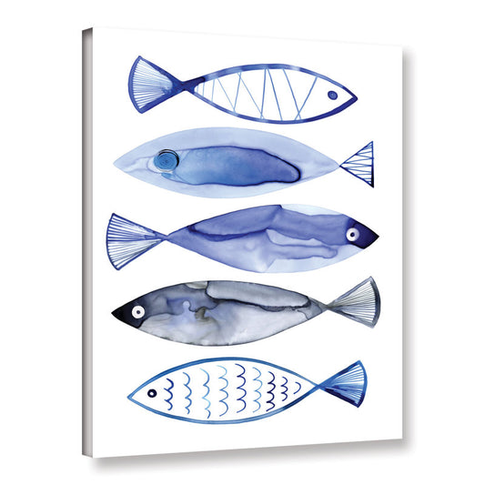 Blue Watercolor Fish Canvas Art - Modern Retro Aquatic Decor