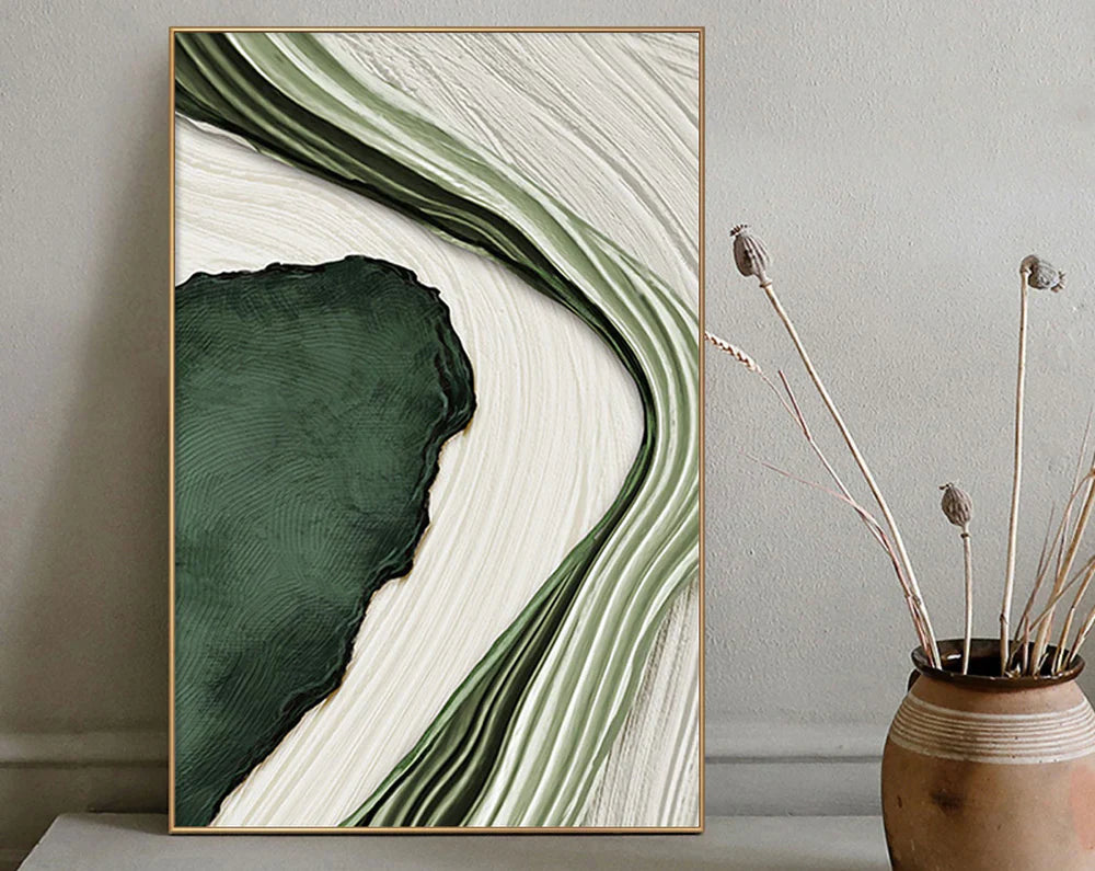 Serene Green Abstract Oil Painting for Modern Home Décor