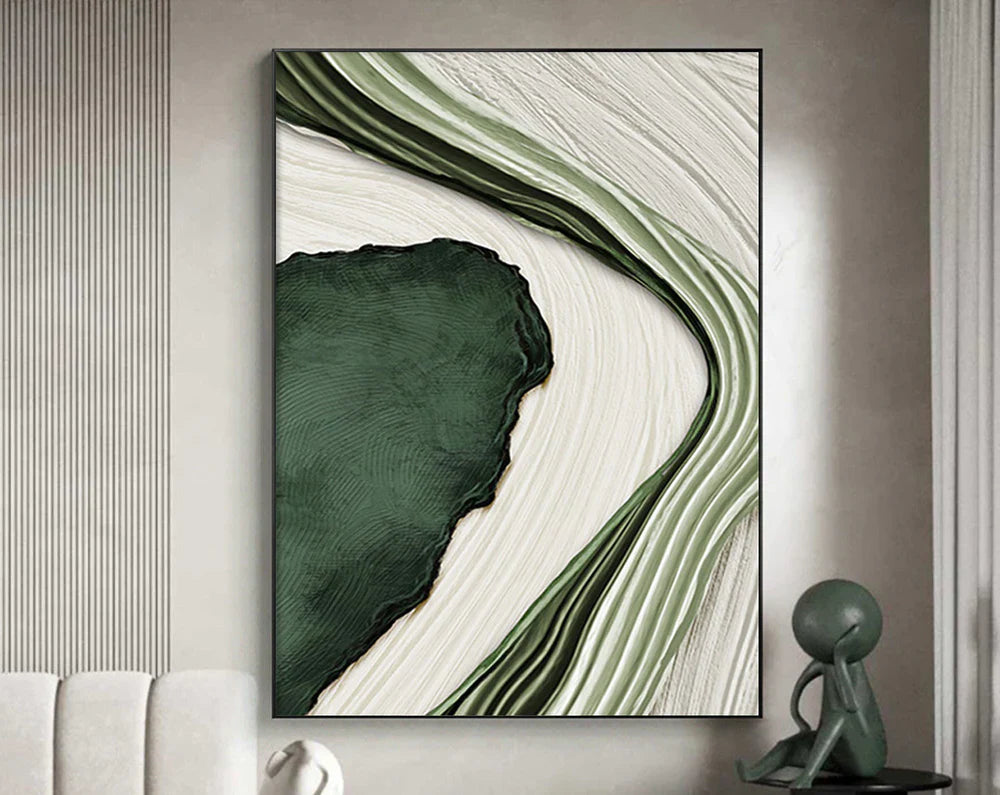 Serene Green Abstract Oil Painting for Modern Home Décor