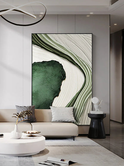 Serene Green Abstract Oil Painting for Modern Home Décor