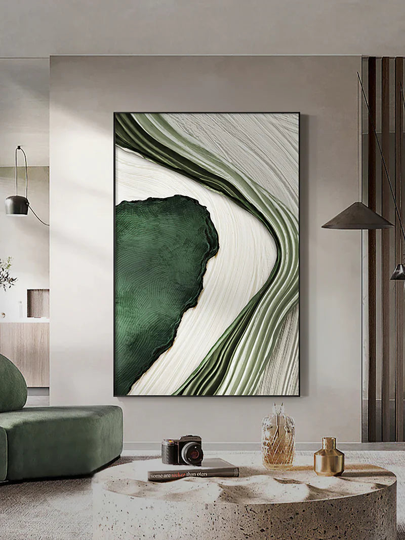 Serene Green Abstract Oil Painting for Modern Home Décor