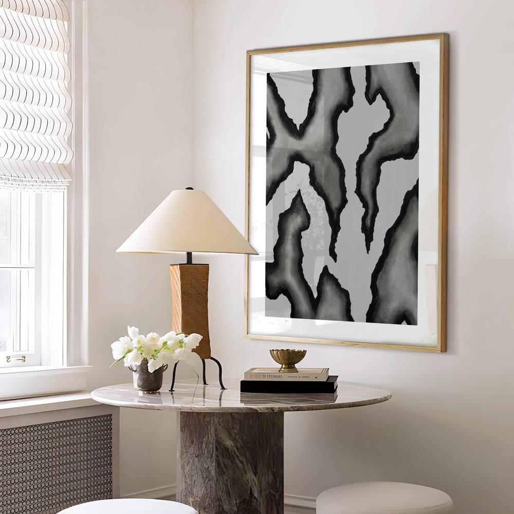 Abstract Black and Grey River Flow Oil Painting for Modern Home Decor