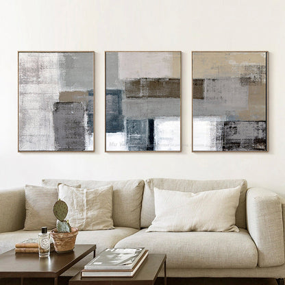 Abstract Mountain Landscape Oil Painting in Gray and Beige Tones