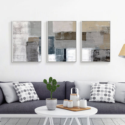 Abstract Mountain Landscape Oil Painting in Gray and Beige Tones