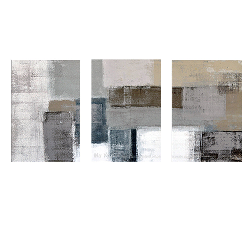 Abstract Mountain Landscape Oil Painting in Gray and Beige Tones