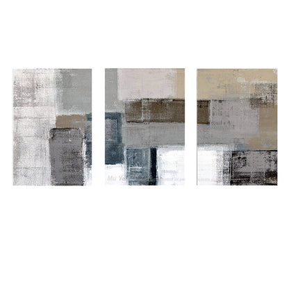 Abstract Mountain Landscape Oil Painting in Gray and Beige Tones
