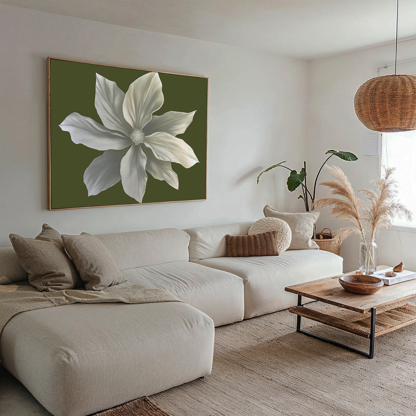 Elegant White Flower Abstract Oil Painting for Modern Home Decor