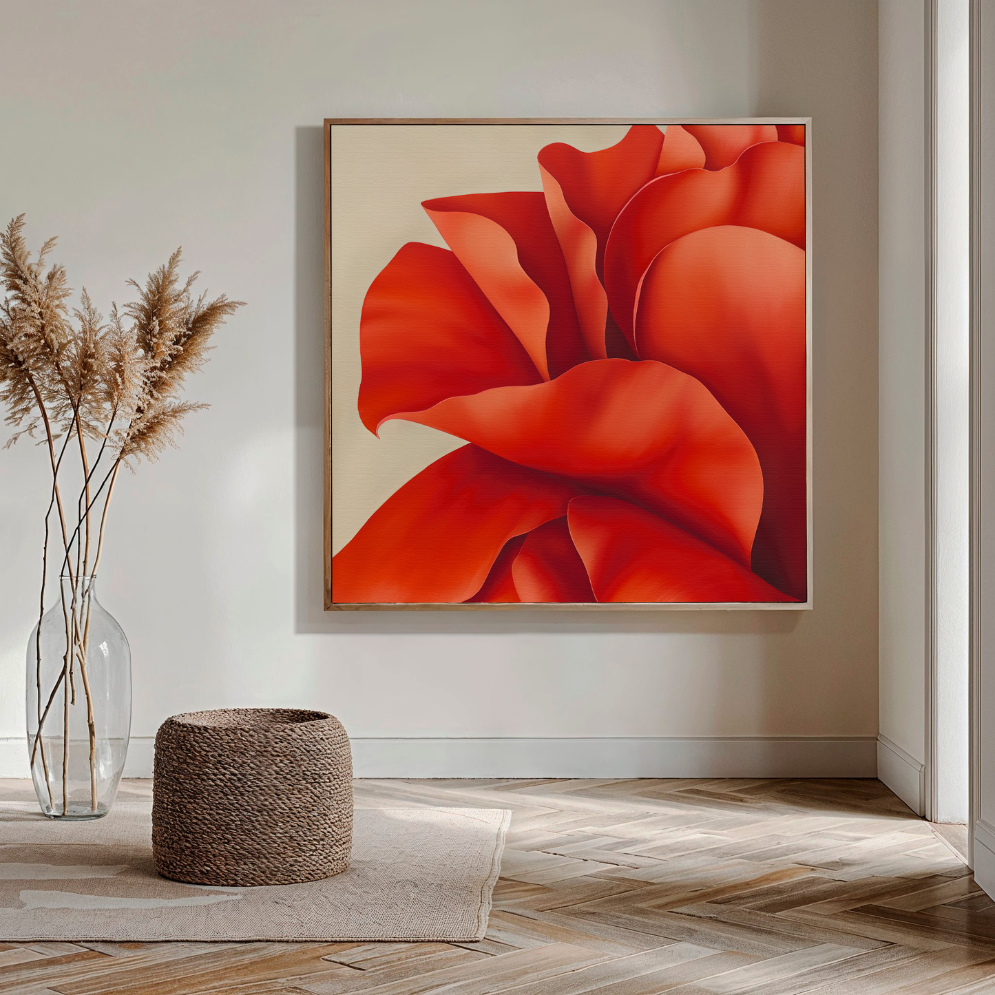 Vibrant Red Floral Abstract Oil Painting for Elegant Home Decor