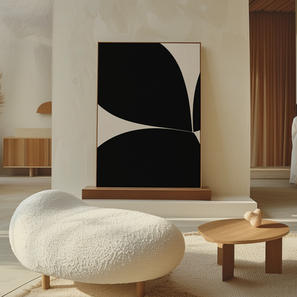 Stylish Black and Beige Botanical Abstract Oil Painting for Modern Home Decor