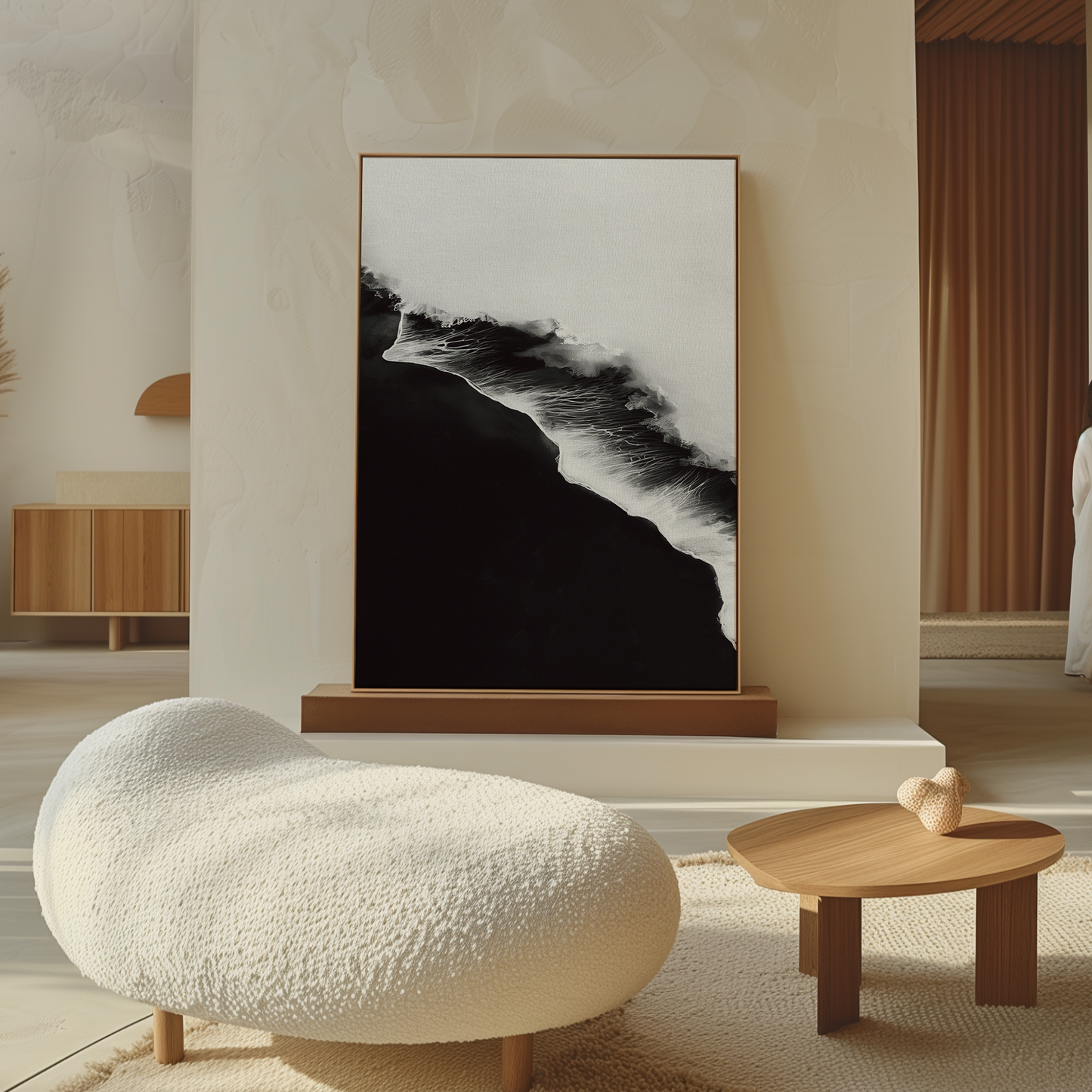 Stunning Black and White Ocean Abstract Oil Painting for Modern Home Decor