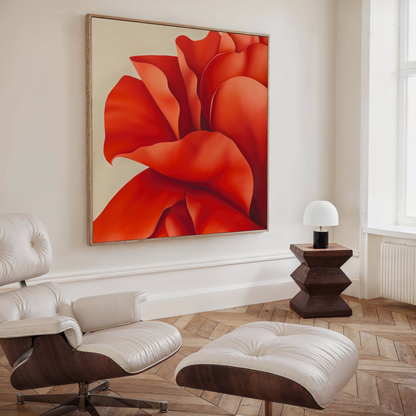 Vibrant Red Floral Abstract Oil Painting for Elegant Home Decor