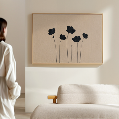 Elegant Black Floral Abstract Oil Painting for Modern Decor