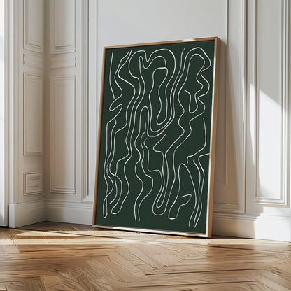 Abstract Emerald Green Canvas Art with Flowing White Lines for Modern Decor