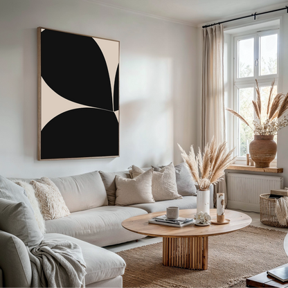 Stylish Black and Beige Botanical Abstract Oil Painting for Modern Home Decor