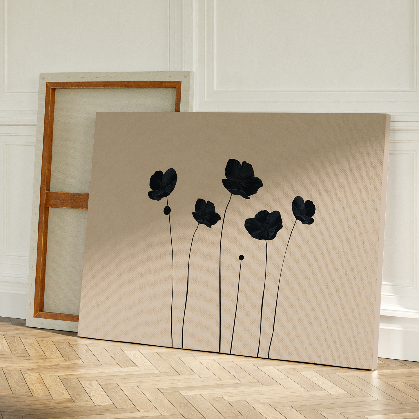 Elegant Black Floral Abstract Oil Painting for Modern Decor