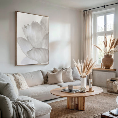 Elegant White Blossom Abstract Oil Painting for Minimalist Home Decor