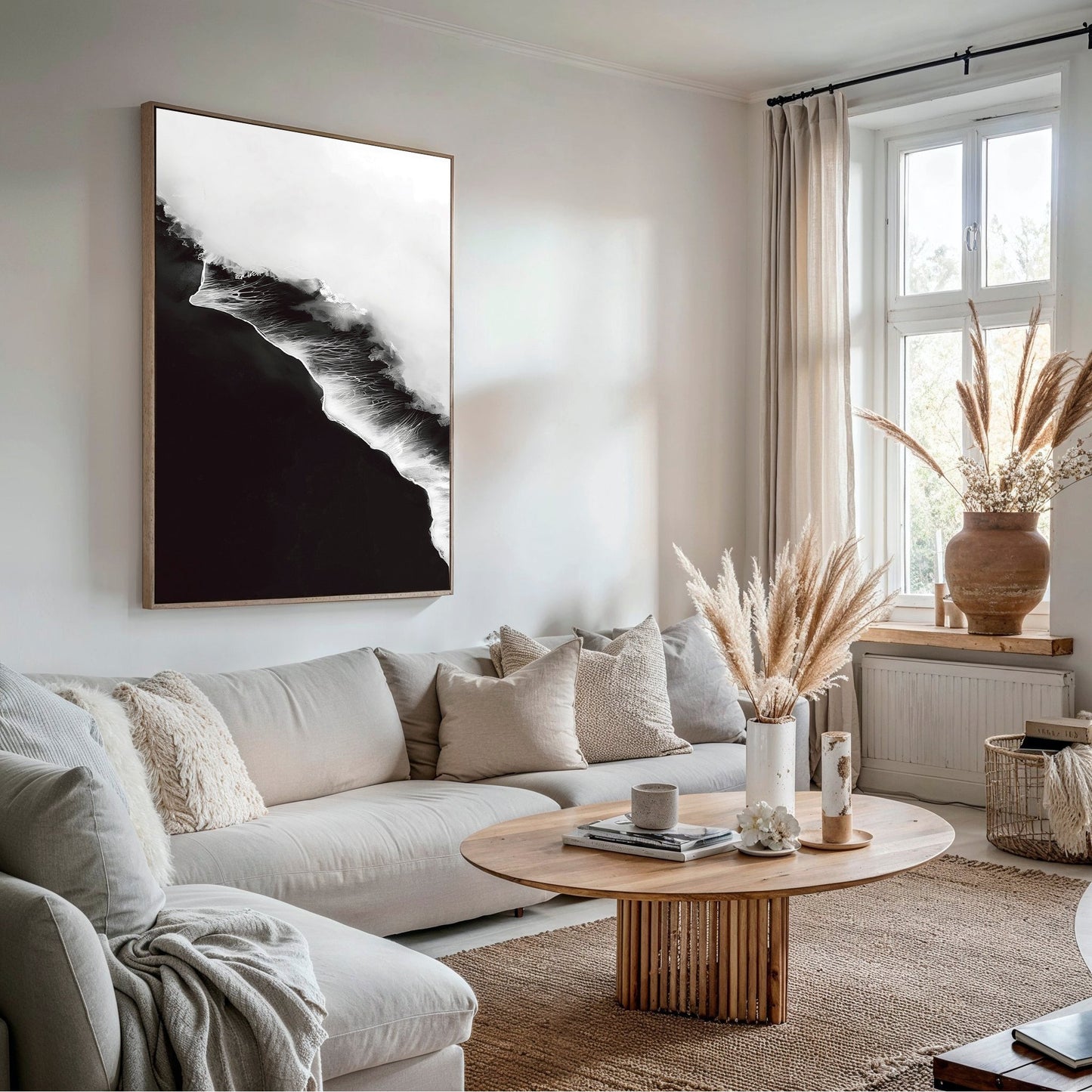 Stunning Black and White Ocean Abstract Oil Painting for Modern Home Decor