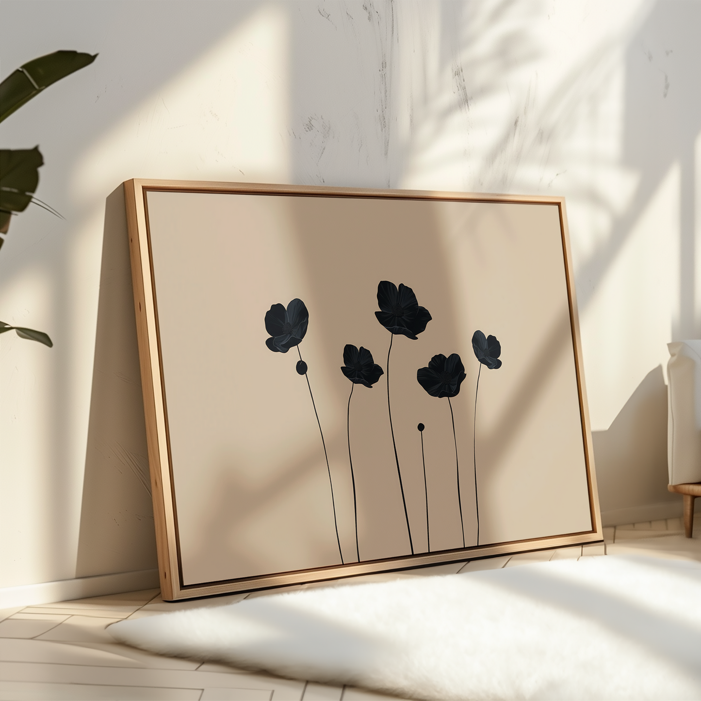 Elegant Black Floral Abstract Oil Painting for Modern Decor