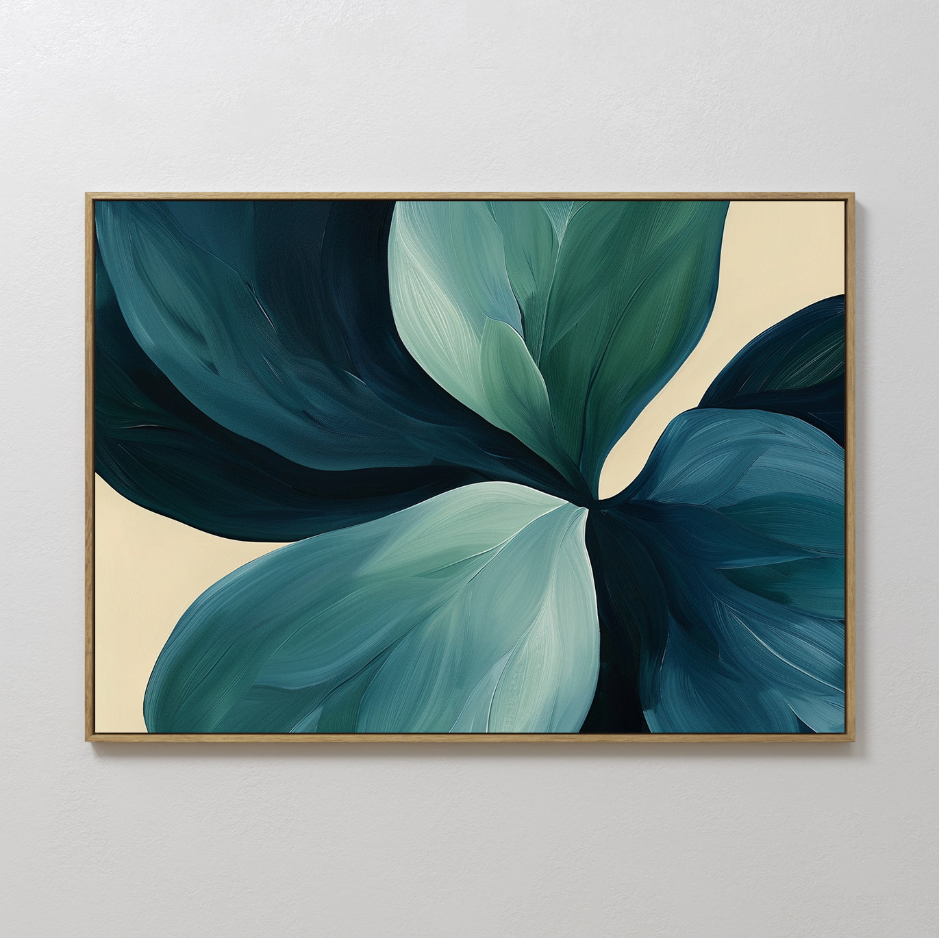 Teal Green Leaf Abstract Oil Painting for Modern Home Decor