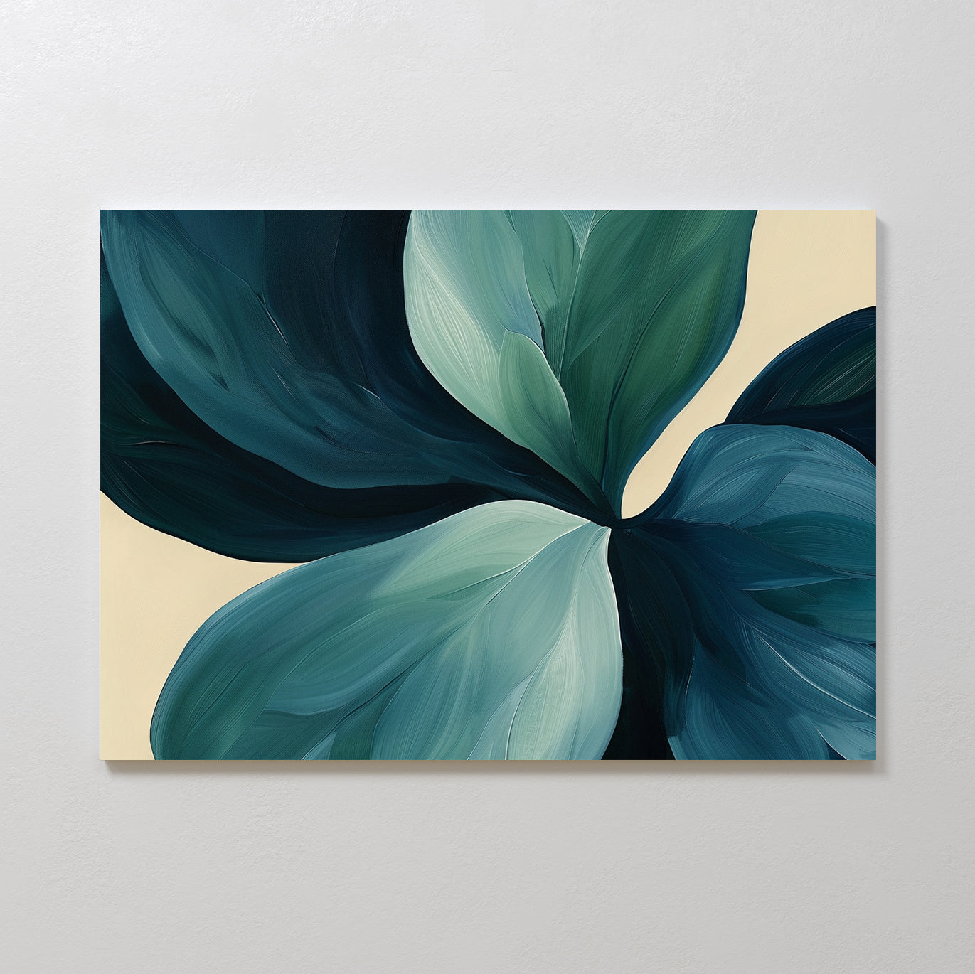 Teal Green Leaf Abstract Oil Painting for Modern Home Decor