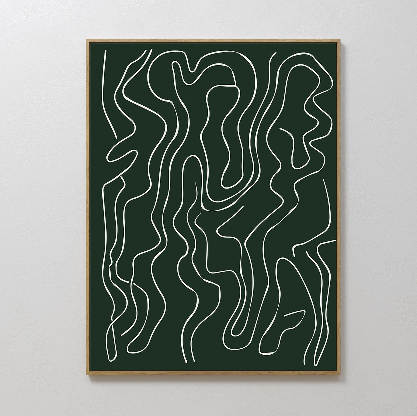 Abstract Emerald Green Canvas Art with Flowing White Lines for Modern Decor