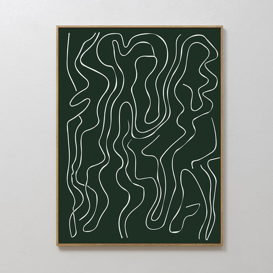 Abstract Emerald Green Canvas Art with Flowing White Lines for Modern Decor