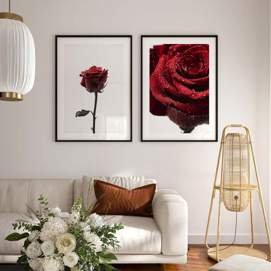 Elegant Red Roses in the Rain - Stunning Floral Oil Paintings for Home Decor