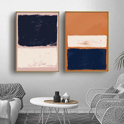 Abstract Oil Painting Duo in Navy and Warm Tones for Modern Home Decor