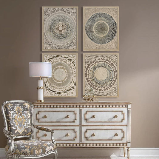 Rustic Beige Abstract Geometric Circle Wall Art Set for Elegant Home Decor