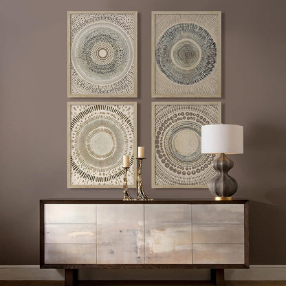 Rustic Beige Abstract Geometric Circle Wall Art Set for Elegant Home Decor