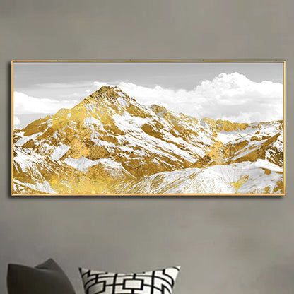 Majestic Mountain Landscape with Golden Highlights - Oil Painting for Elegant Home Decor