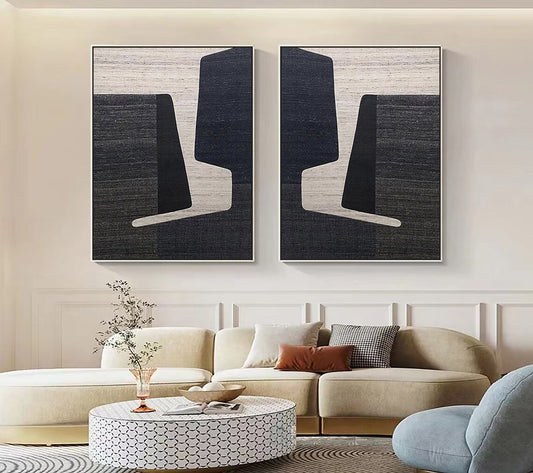 Abstract Modern Diptych Oil Painting for Contemporary Home Decor