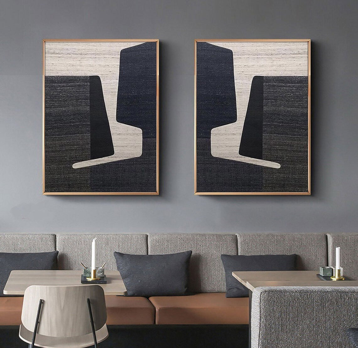 Abstract Modern Diptych Oil Painting for Contemporary Home Decor