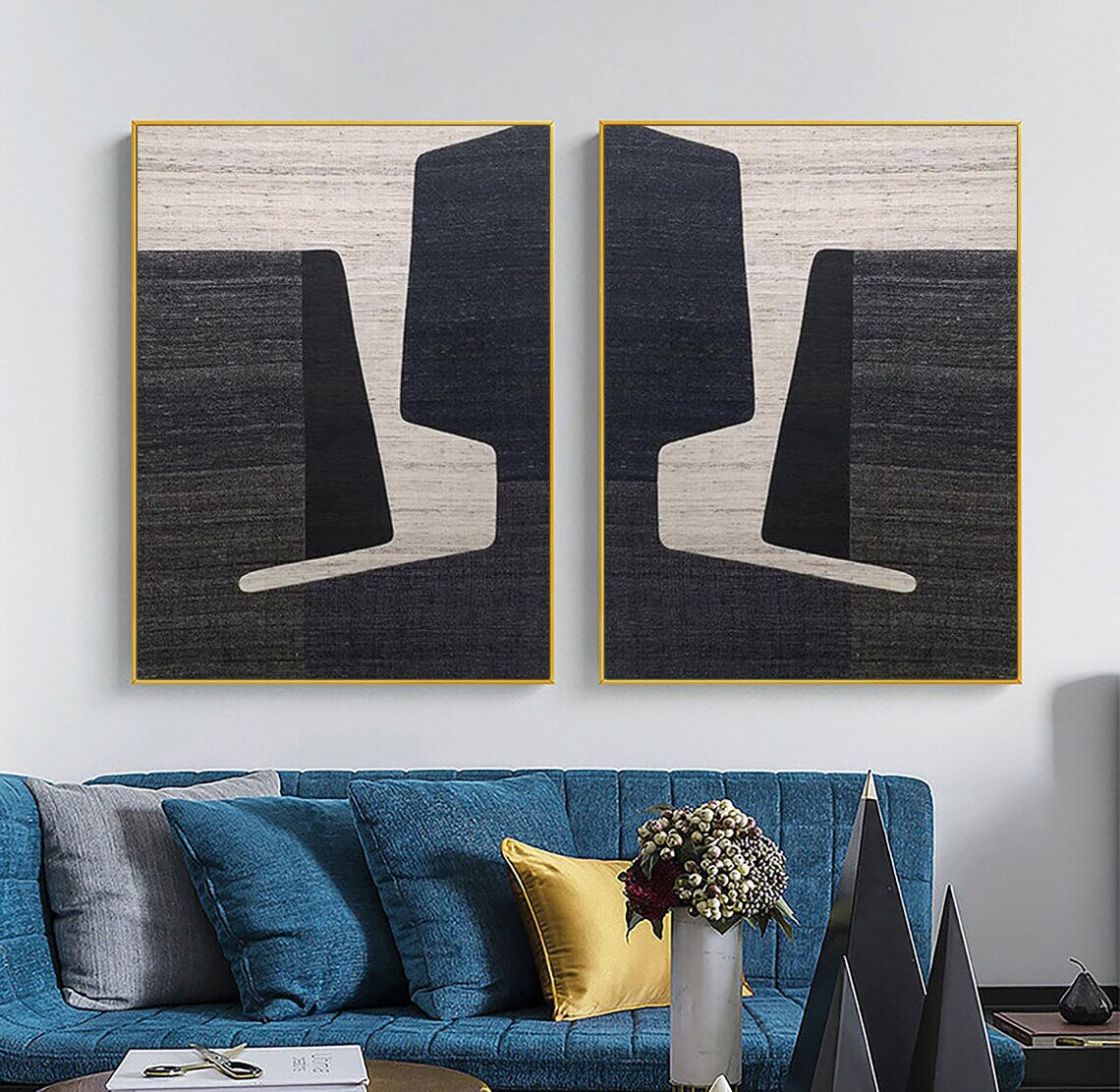 Abstract Modern Diptych Oil Painting for Contemporary Home Decor