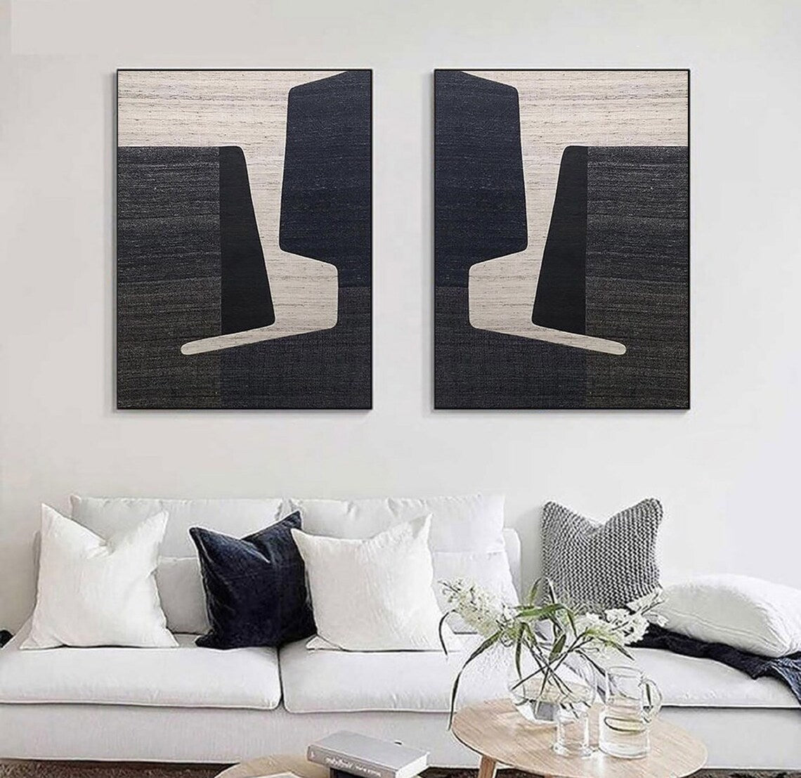 Abstract Modern Diptych Oil Painting for Contemporary Home Decor